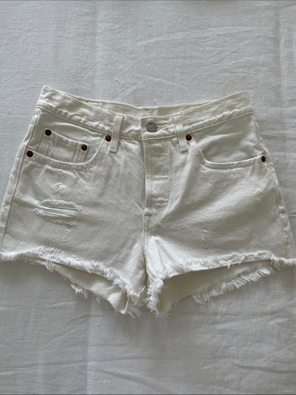 Levi's White 501 Frayed-Hem Jean Shorts